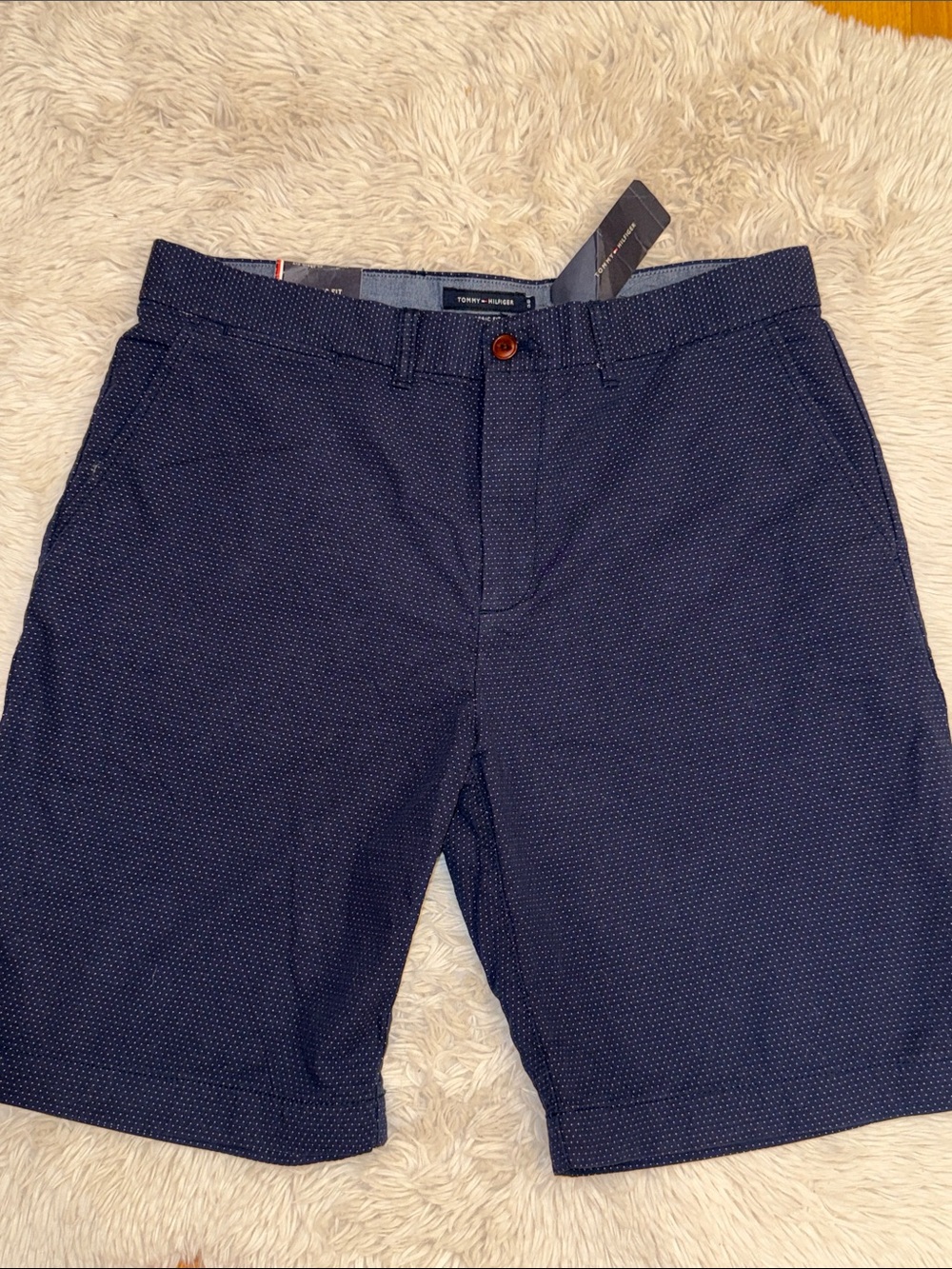 NWT Tommy Hilfiger Navy Microdot Flat Front Men's Shorts 36